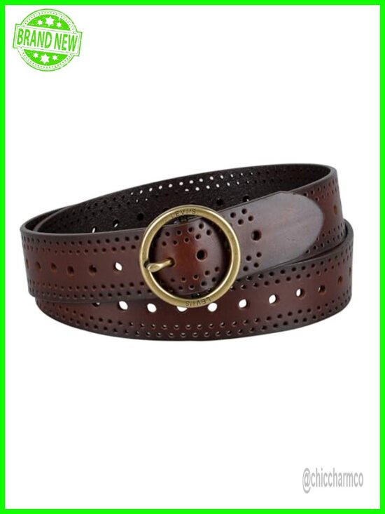 Women\'s Genuine Leather Belt with Round Buckle and Perforated Strap main image 5
